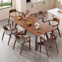 Table à manger rectangulaire en bois massif couleur noyer, style design moderne, pour restaurant scolaire, avec combinaison de chaises