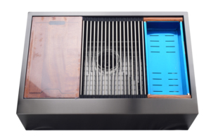 Évier de cuisine à <span class=keywords><strong>bride</strong></span> droite à bol unique en PVD noir NANO fait à la main en acier inoxydable style tablier - Product Image 3