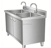 Évier double à usage intensif avec armoire de rangement, évier à double bac multifonctionnel pour la restauration commerciale