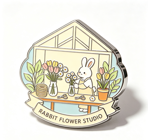 Cartoon Rabbit Flower Shop Enamel Metal <b>Pin</b> Custom Logo <b>Badge</b> Gift Decoration - Product Image 2