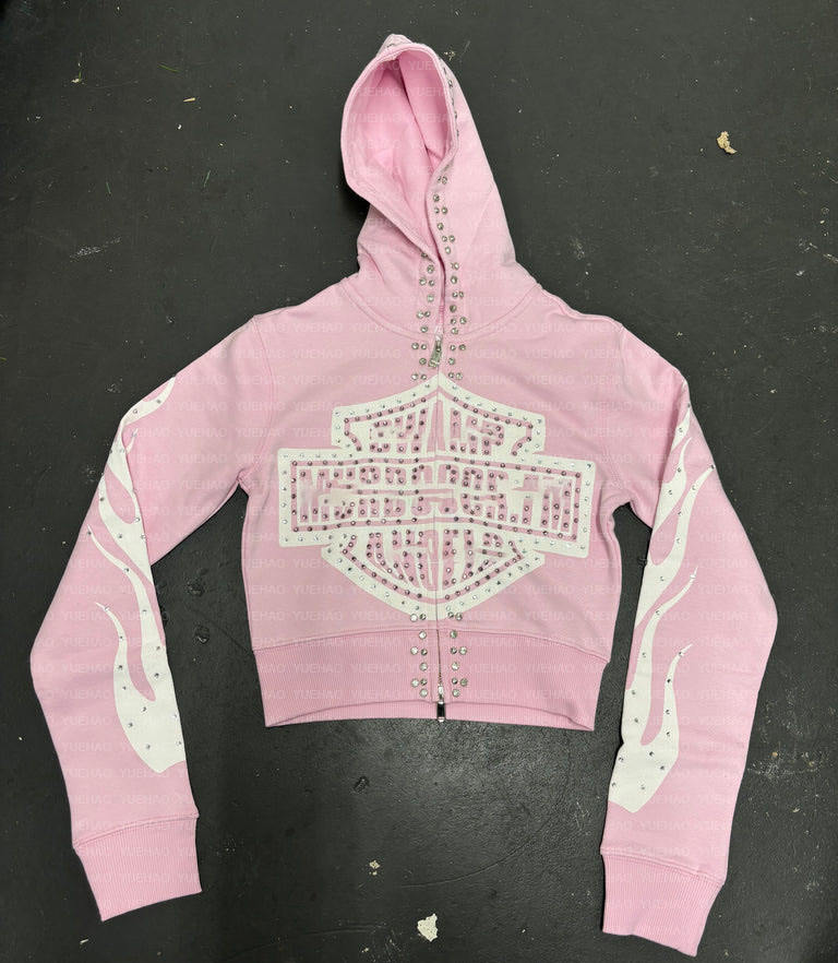 Cross Logo glitter Fur Zip Hoodie 9090girl cross logo 9090girl