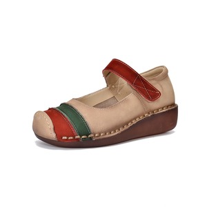 รองเท้าหนังวัวแบบมีชั้น ลายรุ้งตัดกัน รองเท้าส้นเตี้ยแบบแพลตฟอร์ม รองเท้าผู้หญิงหนังแท้ รองเท้าผู้หญิงหัวกลม - Product Image 1