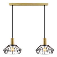 Lampe suspendue en fil de fer pour décoration intérieure, lanterne créative nordique en cage, lampe suspendue en bois pour salle à manger, bar, restaurant