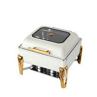 Luxuriöser Hotel-Bankett-Tischaufsatz, Brennstoffbetriebener Buffet-Speisenwärmer, Chafing Dish aus Edelstahl, 6L, Schwarz, Manuelles Wärmeausrüstung