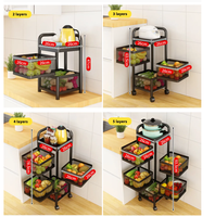 Étagère de rangement carrée et ronde, étagère de rangement rotative pour la cuisine, cage de rangement en métal pour fruits et légumes, chariot avec roulettes