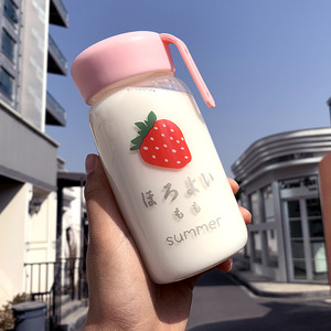 Koreaanse Cartoon Leuke Roze Rode Aardbei Glas Water Cup Fles Voor Student - Product Image 3