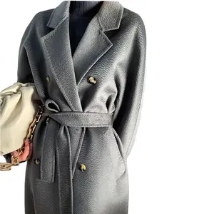 Высококачественное роскошное Женское зимнее пальто-тренчкот с логотипом на заказ, женское длинное шерстяное пальто с поясом