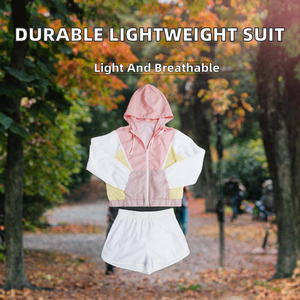 Conjunto Deportivo Ligero y Transpirable para Mujer, Chaqueta Cortavientos con Capucha y Pantalones Cortos con Cintura Elástica, Conjunto Casual de 2 Piezas - Product Image 2