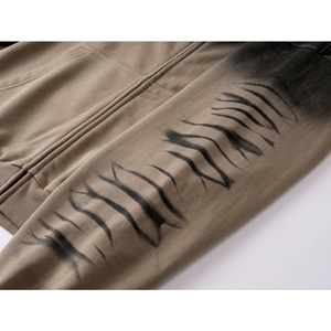 Sudadera con Capucha y Cremallera Estilo Streetwear, Lavado Ácido Personalizado, Diseño Vintage Desgastado, Unisex, Talla Grande, Moda Urbana Casual, 100% Algodón - Product Image 6