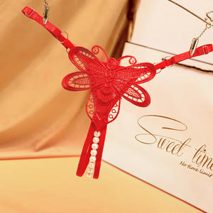 Женские эротические трусики-бабочки, очень сексуальные стринги для девушек, вышитые, из латекса, с жемчугом, с открытой спинкой, трусики-хипстеры - Product Image 6