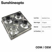 Lentille LED 4-en-1 50x50mm, Faisceau de Précision 10 Degrés, PMMA Optique, Transmittance 93%, OEM ODM pour Projecteur et Rail Lumineux