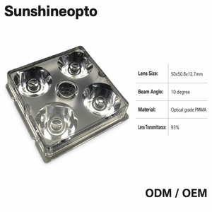 Lentille LED 4-en-1 50x50mm, Faisceau de Précision 10 Degrés, PMMA Optique, Transmittance 93%, OEM ODM pour Projecteur et Rail Lumineux - Product Image 1