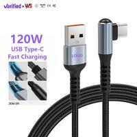 Câble USB-A vers Type-C 120W à 90 degrés, coque métallique tressée, charge rapide 6A 5A, câble de données USB 2.0, prix de gros usine