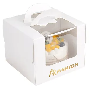 Custom Gedrukt Ronde Witte Kartonnen Gift Cupcake Dozen Verpakking Transparante Taart Doos Met Handvat