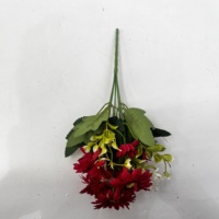 Buket Bunga Pemakaman Buatan, Bunga Daisy Merah Campuran dengan Tanaman Hijau untuk Dekorasi Pemakaman