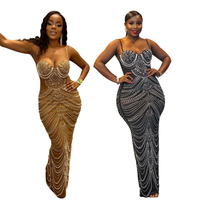 Robe de soirée haut de gamme T1322 en strass, robe extensible perlée pour femme avec fente arrière, idéale pour dîner et bal de promo de luxe