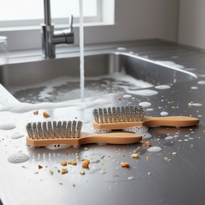 TTAKE Hand Brush With Wooden Handle Stainless Steel Bristles 16 Wires <b>Abrasive</b> Cleaning <b>Tool</b> - Product Image 3