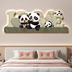 Decorazione per <span class=keywords><strong>Camera</strong></span> da Letto, Panda Cartoon, Dipinto in Porcellana con Cristalli da Appendere al Comodino, Luce LED Luminosa per Camere di Bambini e Bambine - Product Image 1