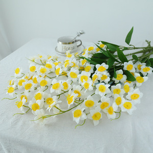 Bouquet de narcisses artificiels Ice Storm, blanc et jaune, fleurs en plastique et soie, décoration de mariage et de maison, lot unique - Product Image 1