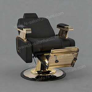 Silla de barbero para hombre, silla de barbero con base hidráulica reclinable profesional de oro negro para salón clásico de lujo de Arabia Saudita - Product Image 2