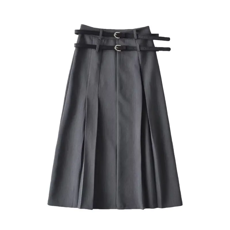 Women's autumn new style solid color belt suit dress fashion temperament A-line skirt wholesale
