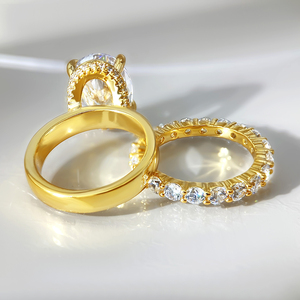 Luxury Zircon 18K Gold Plated Brass Gemstone Engagement <b>Stack</b> <b>Ring</b> with Oval Cut Zirconia 18K Gold Plated for Women - Product Image 5