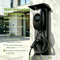 Chargeur EV mural intelligent 7 kW AC Type 2 avec OCPP, RFID, contrôle par application WiFi, IP65 résistant aux intempéries, CE FCC, OEM Direct