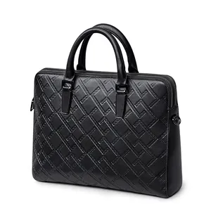 Saffiano — mallette en cuir véritable pour hommes, sac de luxe à deux compartiments pour ordinateur portable de 14 pouces, mallette de bureau