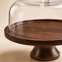 Plateau de service rond multifonction classique en bois sur pieds, personnalisable en couleur et logo, idéal pour bijoux et mariages