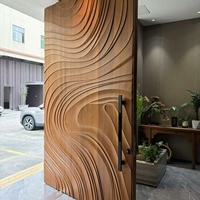 Puerta de Entrada de Lujo de Aleación de Aluminio con Textura de Madera Tallada a Mano, Puerta Principal de Seguridad Exterior para Residencia/Villa
