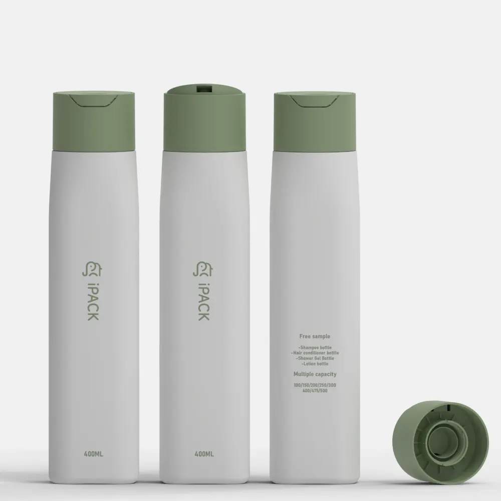 Design colorido Baixo MOQ 3D UV Impressão 400ml Verde Único Shampoo Loção Garrafa De Plástico