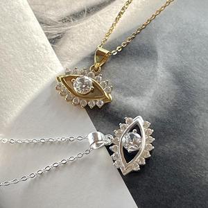 Joyería Fina de Plata de Ley 925 con Circonita, Collar con Colgante en Forma de Ojo Chapado en Oro de 18k - Product Image 2