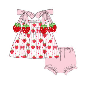 ชุดเดรสเด็กแบบสั่งทำพิเศษ ลายสตรอว์เบอร์รี่น่ารัก พร้อมโบว์ ชุดเดรสเด็กเล็ก แต่งระบาย แขนกุด สำหรับฤดูใบไม้ผลิ ชุดเดรสเด็กผู้หญิงน่ารัก - Product Image 3