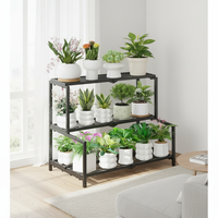 Support à fleurs mobile en métal, rectangulaire, sur pied, à trois niveaux, multifonctionnel, pour intérieur/extérieur, étagère de rangement pour salon