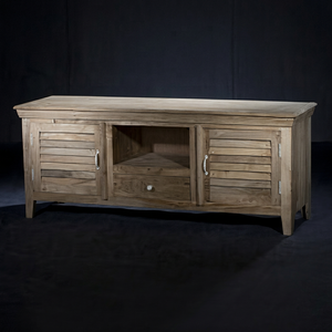 Mueble de TV con Persianas de Madera, Armarios de Almacenamiento, Estante Abierto y Cajón, Soporte de Entretenimiento Rústico para Sala de Estar - Product Image 1