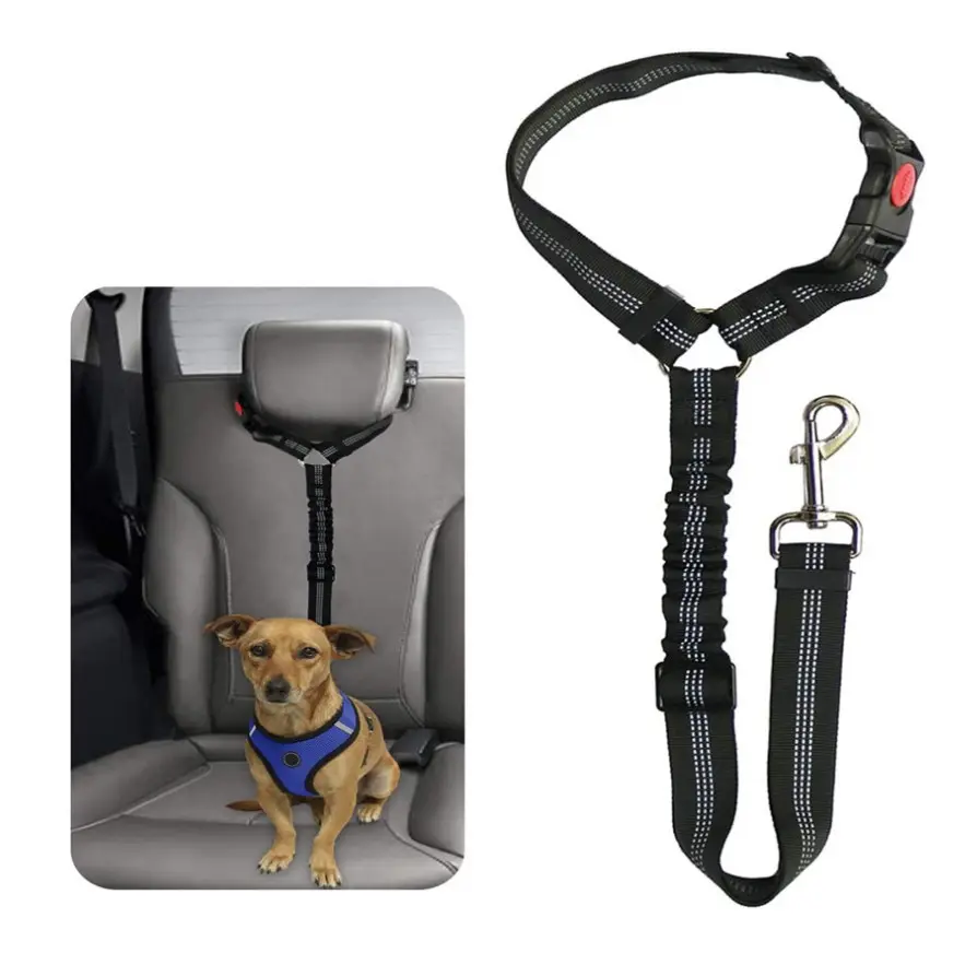 Groothandel Custom Huisdier Hond Halsband Riem Kat Safety Auto Gordel Riem Auto Hoofdsteun Nylon Hond Veiligheidsgordels Harnas