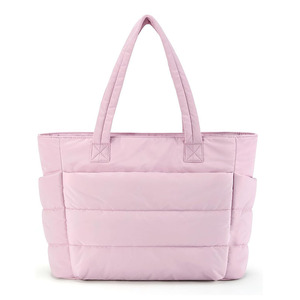 Nylon <strong>Puffer</strong> Tote Bag Large Capacity Lightweight Pastel Tote Bags Fluffy Handbag with Zipper Closure and Bottle Holder - Product Image 1