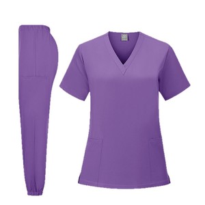 Women's V-Neck Scrub Set Quick Dry Multi Color Dental Nurse Uniform Split Set Woven Fabric S XXL - Product Image 5