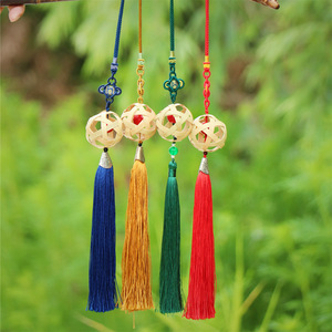 Bamboo Woven Ball Pendant <b>Car</b> Keychain Red Green Yellow Blue Chinese Style Decorative Tassel Hanging <b>Ornament</b> - Product Image 3