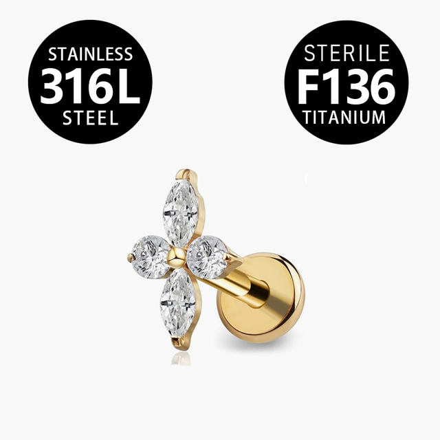 Helix Piercing Jewelry 18G CZ Flat Back Threadless Labret Lip Piercing, G23 Solid Titanium Forward Helix Earrings