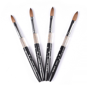 Pinceau Premium pour Nail Art et Extensions, 100% Poils de Kolinsky # 2- # 18 poignées en acrylique noir à virole sertie, luxe classique - Product Image 3