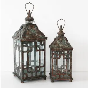 Luckywind Wholesale Home and Garden Decor Farm Charm Vintage Antique Metal Candle Holder Antique Hanging Lantern