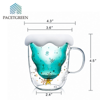Mug en verre à double paroi de Noël de 300 ml, tasse à café isolée avec motif d'arbre de Noël, mug à thé au lait en verre borosilicate avec motif de flocon de neige et poignée