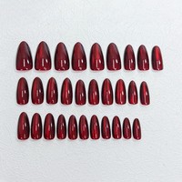 T1065 Kaixin Faux Ongles à Presser Amande Moyenne Rouge Vif Effet Œil de Chat Brillant Réutilisables Vente en Gros