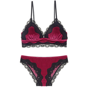 Ensemble de lingerie pour femmes, soutien-gorge et culotte, jetable, respirant, écologique, séchage rapide, sans couture, dentelle, velours, bord festonné, coupe haute - Product Image 4