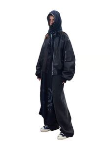 جاكيت بومبر مبطن من الجلد المصنفر محترق مخصص من جلد البقر المحروق للبيع بالجملة - Product Image 2