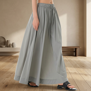 Casual Wrap Corduroy Rayon A-Line Floor-Length Skirt Women Girls <b>Elastic</b> Waistline Embroidered Tassel Decorated Comfortable - Product Image 3