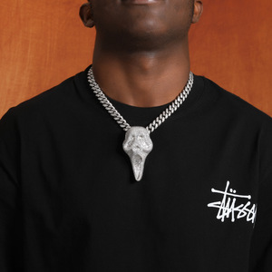 Collane con Ciondolo Teschio Urlante Spaventoso in Ottone Placcato Oro Vero con Zirconia Cubica Iced, Stile Hip Hop - Product Image 1