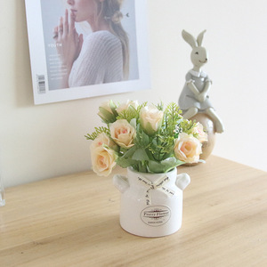 Rosas Artificiales de Seda MINI, Miniatura de Granada en Acuarela, Simulación de Bonsái Pequeño, Set Blanco para Decoración del Hogar - Product Image 4