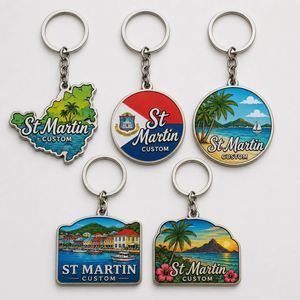 Porte-clés Saint-Martin personnalisés de haute qualité en gros, avec drapeau de l'île et design de la côte des Caraïbes, souvenir de voyage touristique - Product Image 1